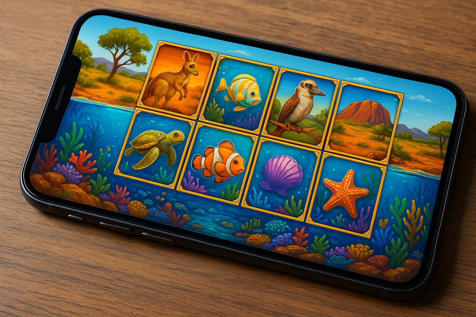 Mobile device with new Australian pokie game